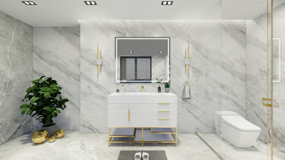 Madison 48" Free Standing Vanity with Reinforced Acrylic Sink, High Gloss White