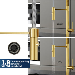 Karran Single-Handle Pull-Down Sprayer Kitchen Faucet, Brushed Gold