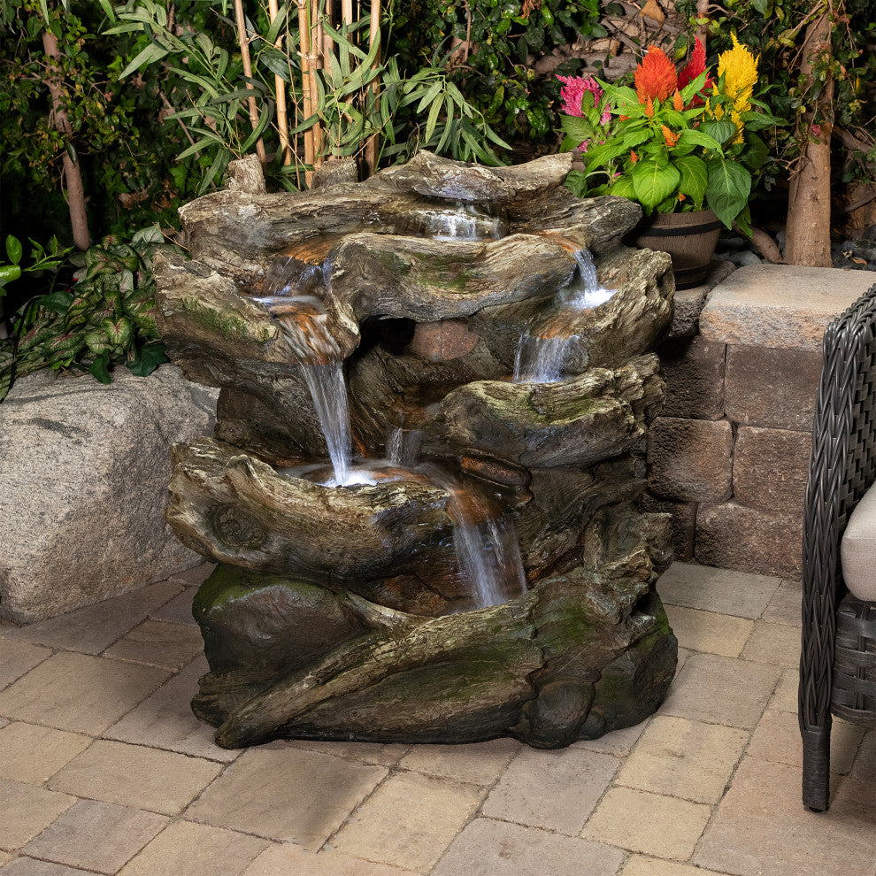 Alpine Rainforest Tiered Fountain With LED Lights, 31" Tall