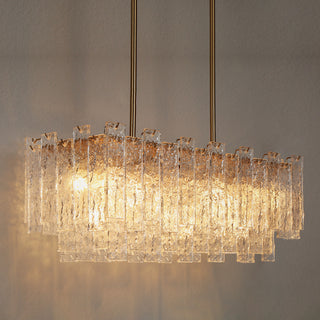 LNC Engaveric 7-Light 31" Modern Crystal Rectangle Kitchen Island Light, Brass