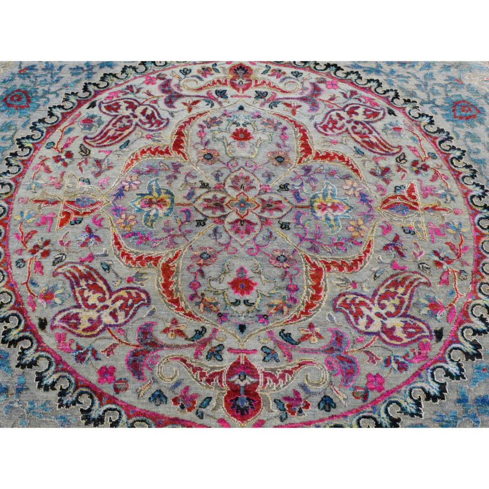 Tan Brown, Maharaja Design, Sari Silk and Wool Hand Knotted Rug, 6'x9'