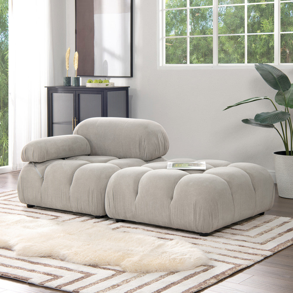 Marcel 72.5" Post-Modern Modular Loveseat, Pebble Gray Corduroy