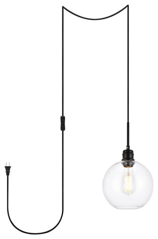 Edgar 1-Light Black and Clear Glass Plug-In Pendant