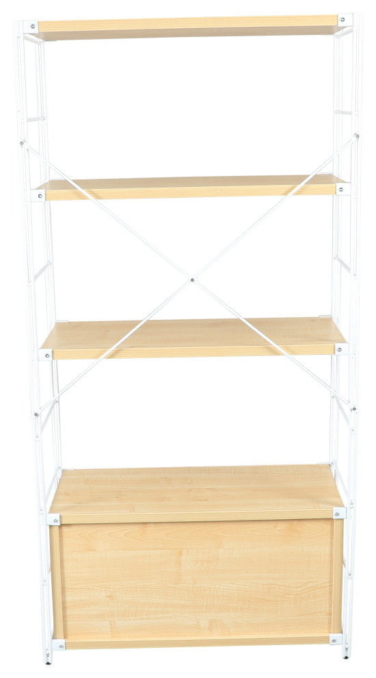 Brentwood 4-Tier Etagere Bookcase Wide Display Shelf with Steel Frame, Natural Wood