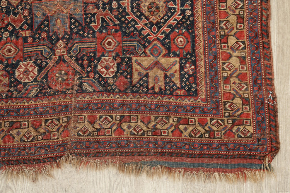 Consigned, Traditional Antique Oriental Hand-Knotted Persian Area Rug, Blue, 4x6