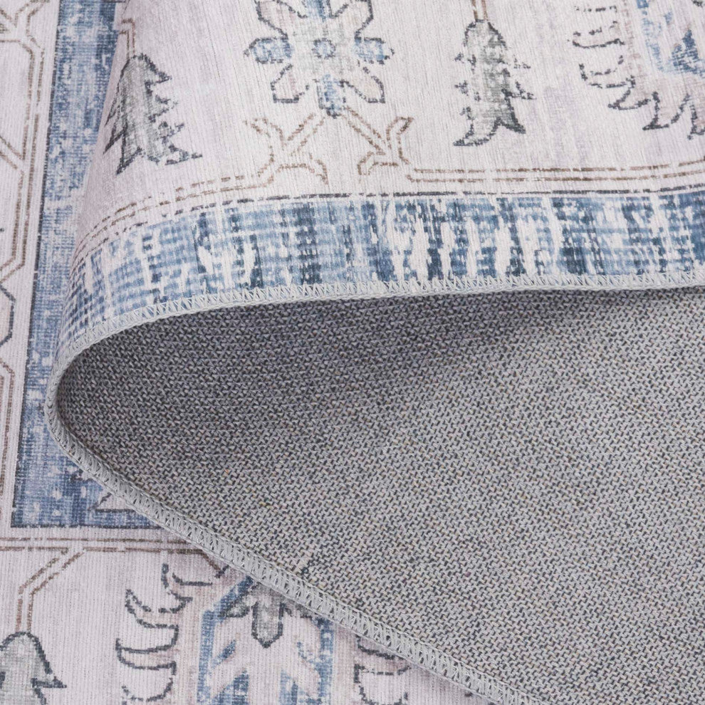 Safavieh Arizona Machine-Washable Collection ARZ216 Rug, Grey/Blue, 6' Round