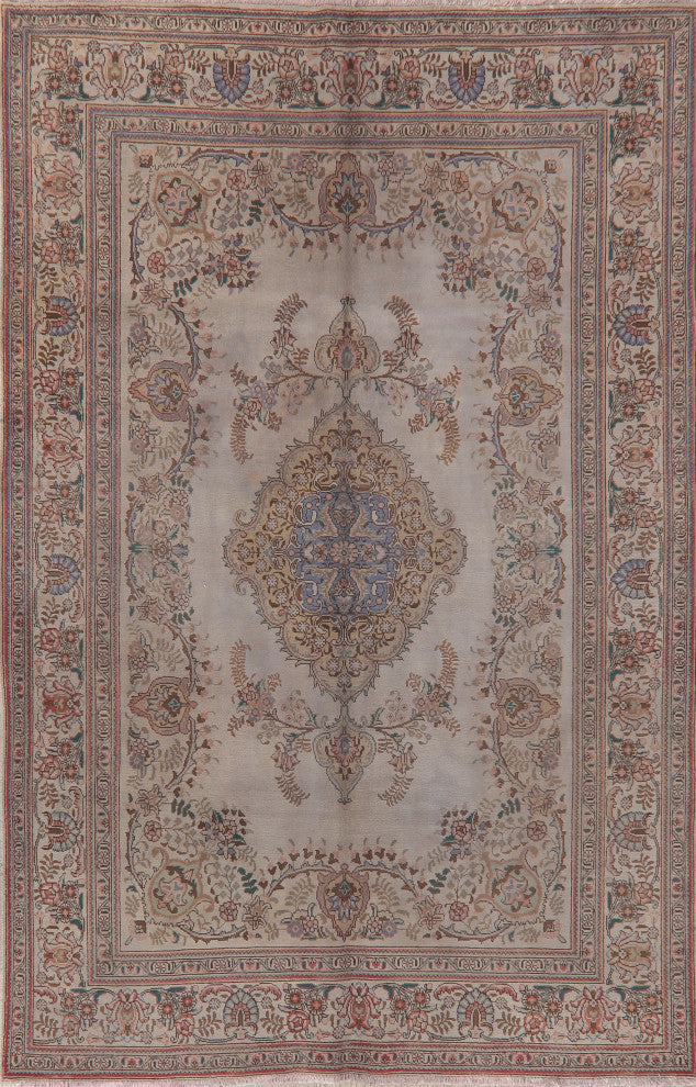 Consigned, Traditional Handmade Vintage Oriental Persian Faded Rug, Gray, 6x10