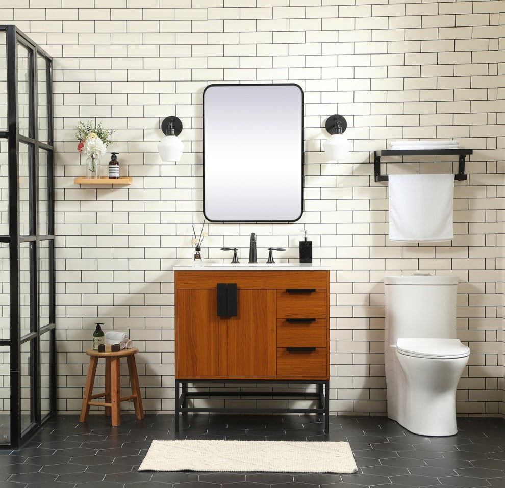 Home Living 22" Modern Teak-Light Bathroom Vanity
