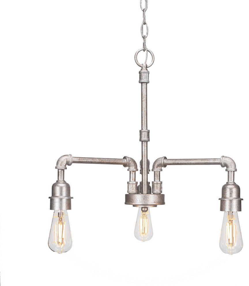 Vintage 3-Light Chandelier, Aged Silver