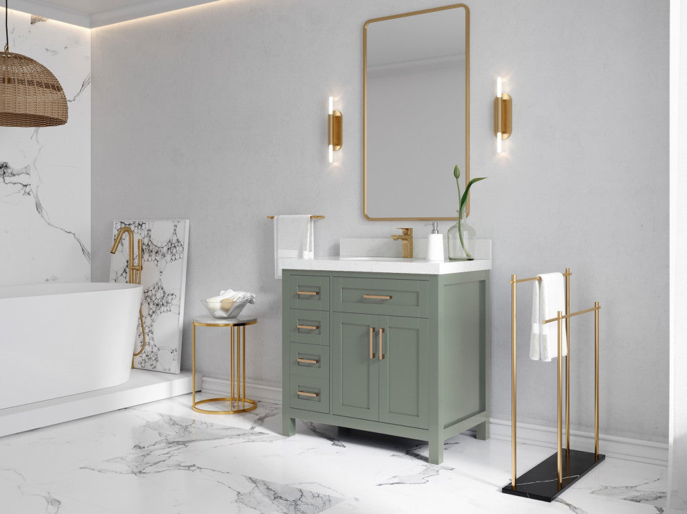 Cambridge 36" Center Sink Bath Vanity in Evergreen 2" Carrara Marble