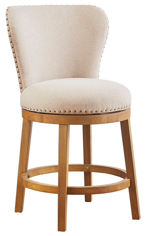 Madison Park Stewart Round Upholstered 360 Degree Swivel Counter Stool 25"H, Tan