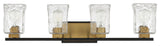 Sidney 4-Light Bathroom Vanity Light, Matte Black With Warm Brass Accents