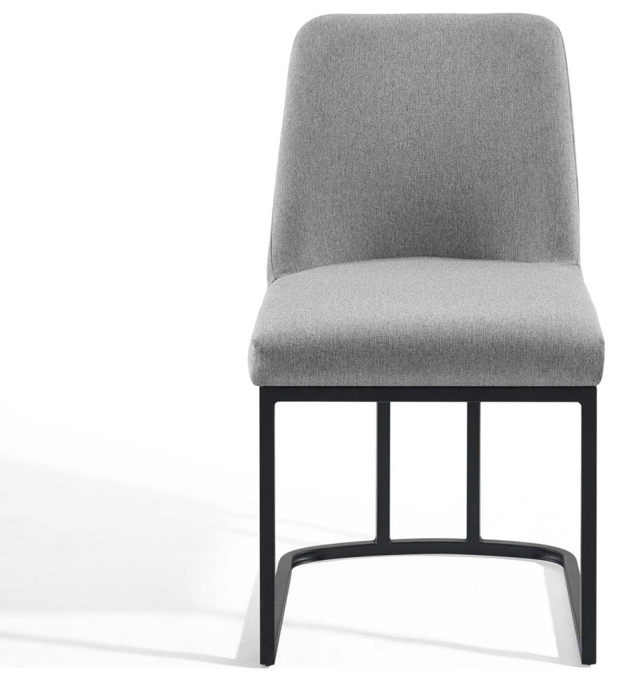 Side Dining Chair, Set of 2, Fabric, Metal, Black Gray, Modern, Cafe Bistro