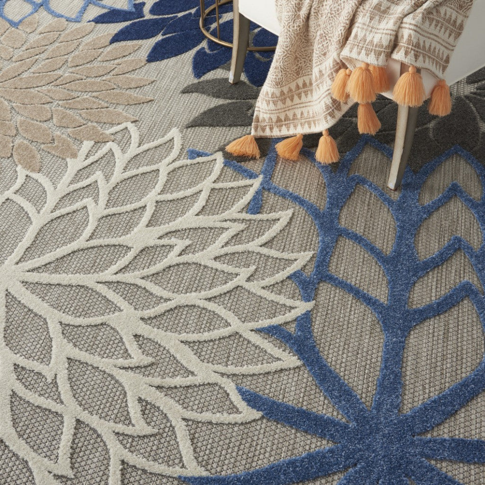 8 Round Blue Large Floral Indoor Outdoor Area Rug