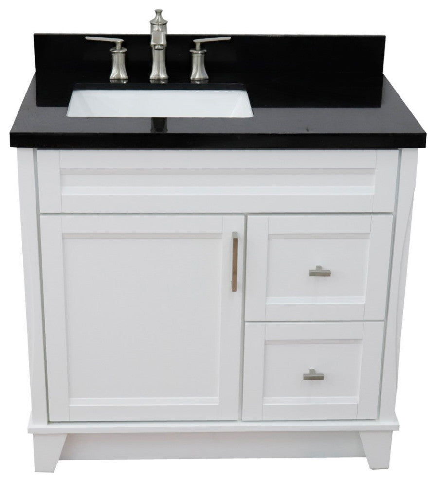 37" Single Sink Vanity, White Finish With Black Galaxy Granite