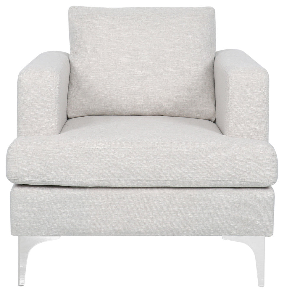 Vue Modern Fabric Upholstered Club Chair, Beige/Silver