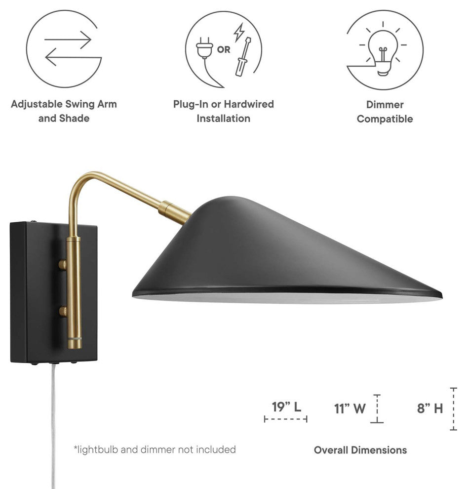 Sconce Wall Lamp Light Fixture, Black, Metal, Modern Cafe Bistro Hospitality