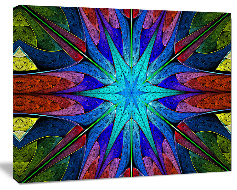 Stained Glass with Multi Color Stars, Oversized Abstract Canvas Art Print, 60x40