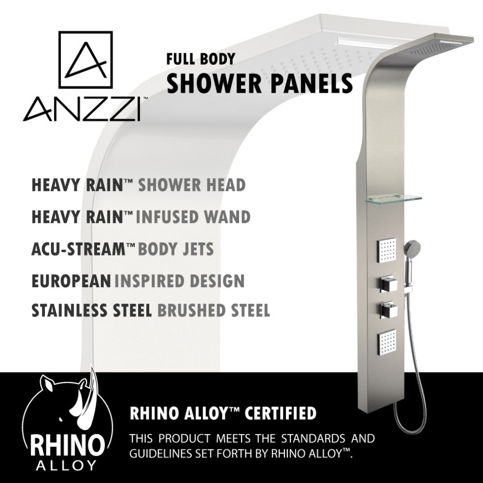 ANZZI Niagara 64 in. 2-Jetted Full Body Shower Panel in Brushed Steel