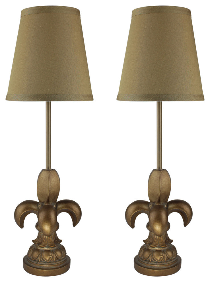 Urbanest Set of 2 Fleur de Lis Mini Buffet Lamps, Paris Gold