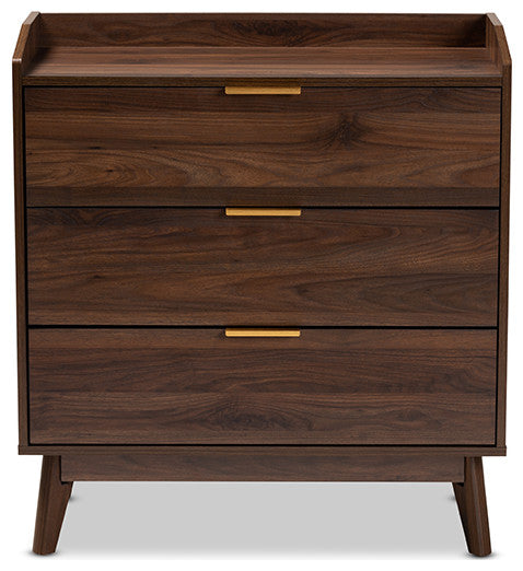 Baxton Studio Lena Mid-Century Modern Walnut Browned 3-Drawer Wood Chest