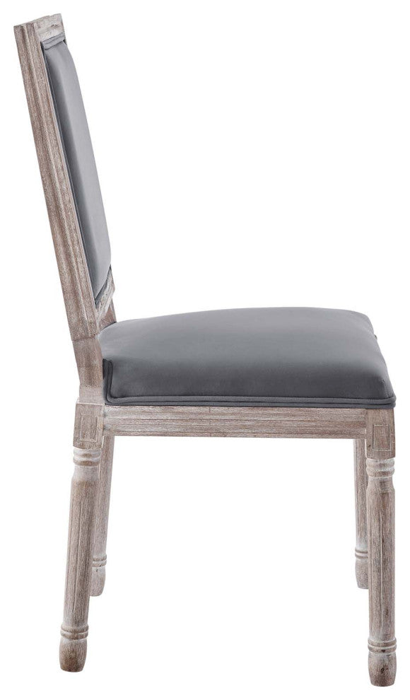 Court French Vintage Performance Velvet Dining Side Chair Natural Gray