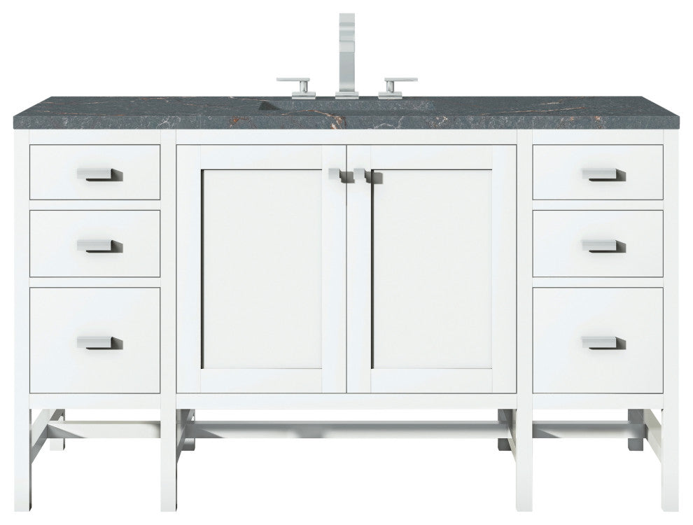 Addison 60" Single Vanity Cabinet, Glossy White, Glossy White, Parisien Bleu, Three-Hole