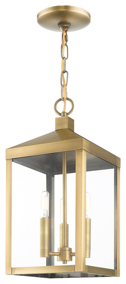 Livex Lighting Nyack 3 Light Antique Brass Outdoor Pendant Lantern