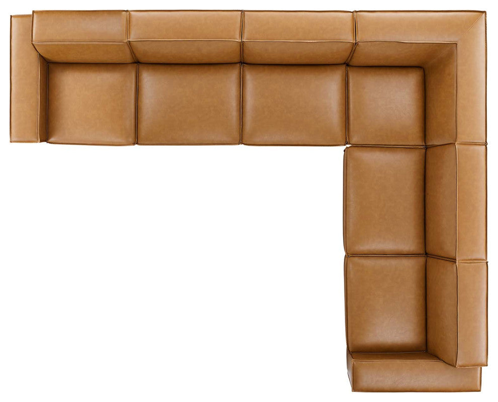 Sectional Sofa Set, Faux Vegan Leather, Tan, Modern, Living Lounge Hospitality