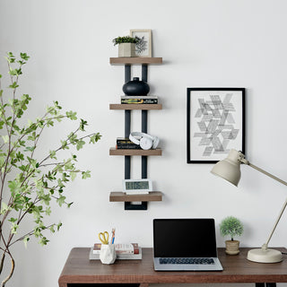 Danya B. 4-Tier Ladder Bracket Floating Wall Shelves Metal and MDF, Walnut
