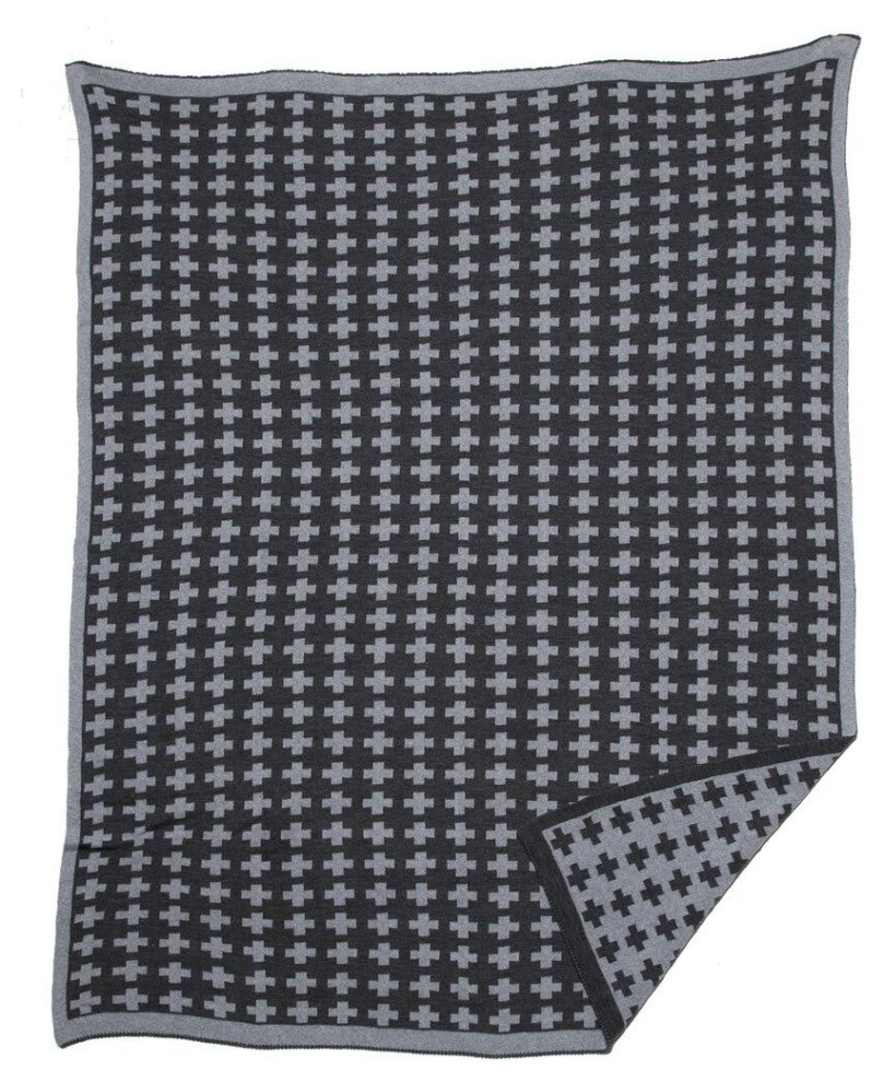 In2green Reversible Wool Small Cross Eco Throw, Charcoal/Gray
