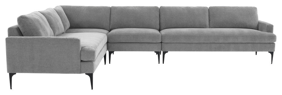 Serena Gray Velvet Large L-Sectional With Black Legs