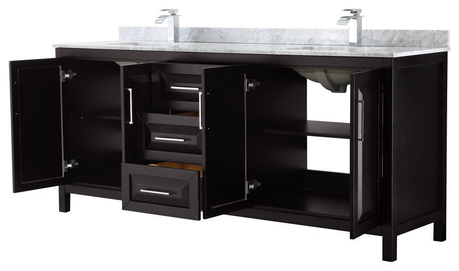 80" Double Vanity, Espresso, White Carrara Marble Top, Undermount Square Sinks