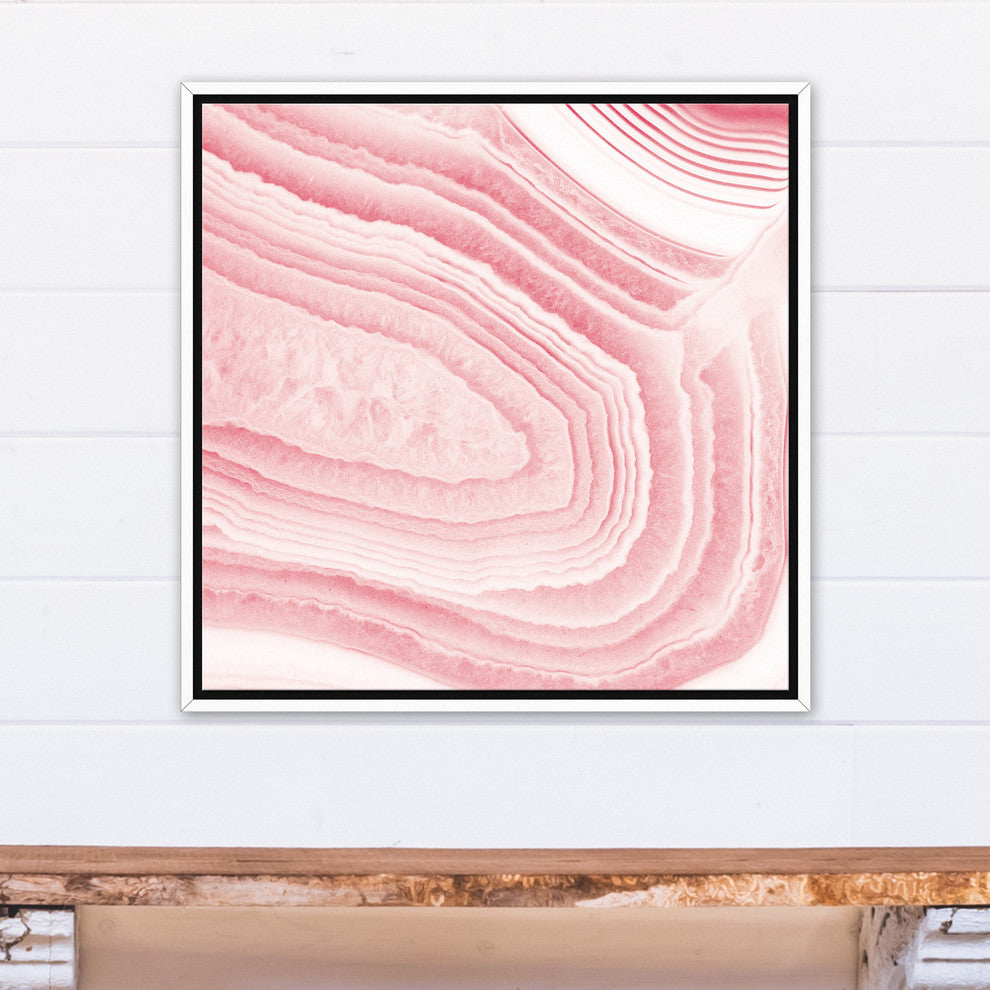 Agate Slice Detail Blush Pink 24x24 White Floating Framed Canvas