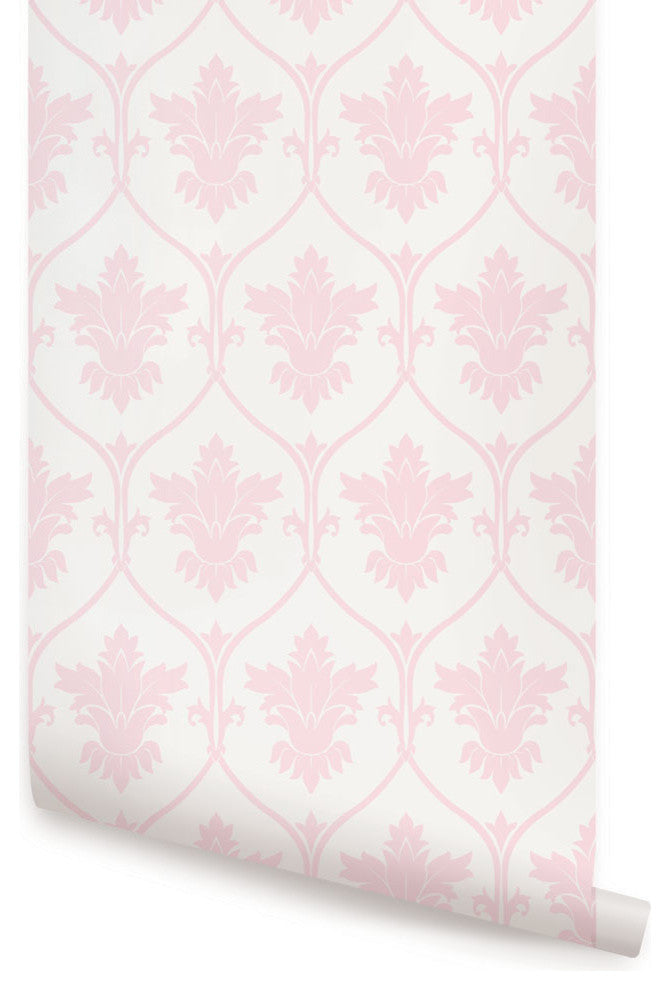 Damask Wallpaper, Peel and Stick, Pink, 24"w X 60"h