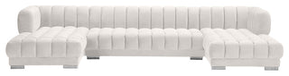 Gwen Biscuit Tufted Velvet Upholstered 3 Piece Sectional, Cream