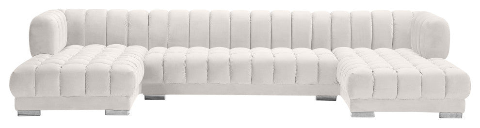 Gwen Biscuit Tufted Velvet Upholstered 3 Piece Sectional, Cream
