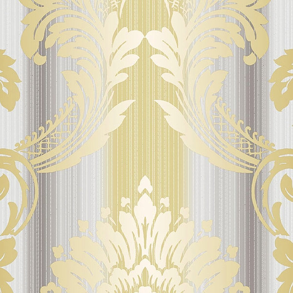 Classic Silks 2, Damask Stripes Silk Emboss Blue, Yellow Wallpaper Roll
