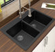 Winpro Dual-Mount Kitchen Sink, Equal Double Bowl, Granite Quartz, 33", Black
