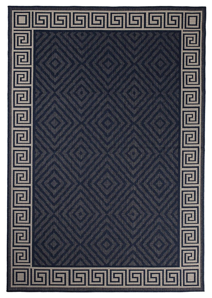 Outdoor Collection Geometric Area Rug - UV Safe Rug, Navy, 5'3"x7'6"