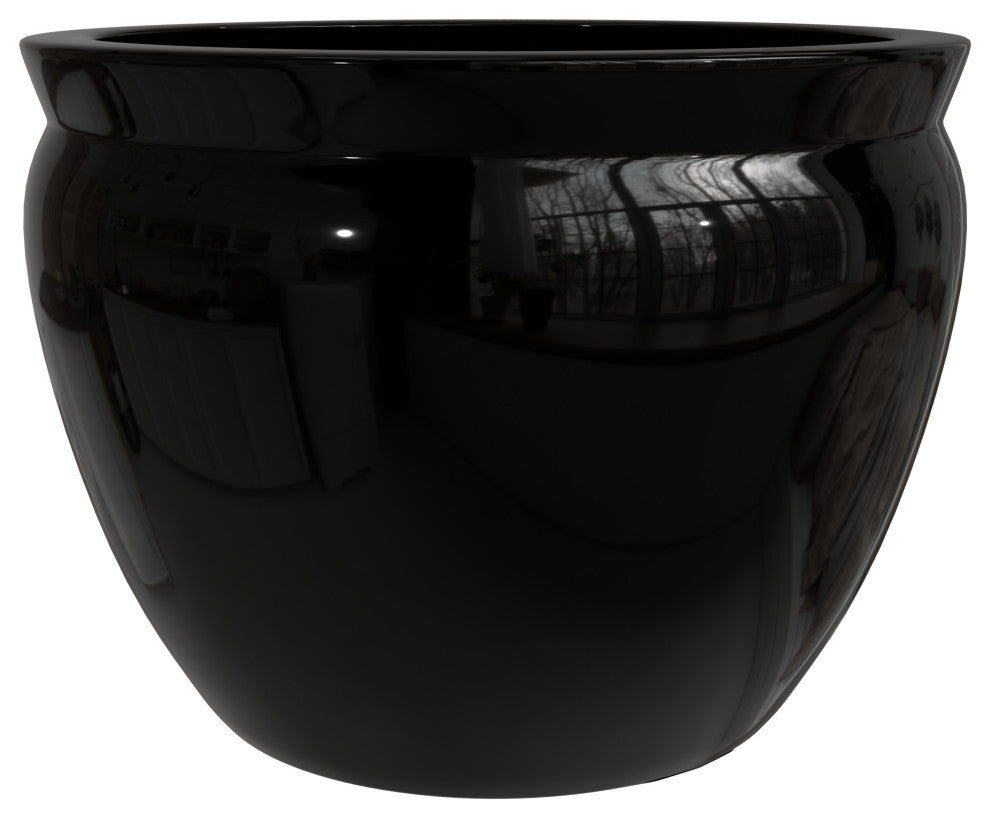 12" Solid Black Porcelain Fishbowl Planter