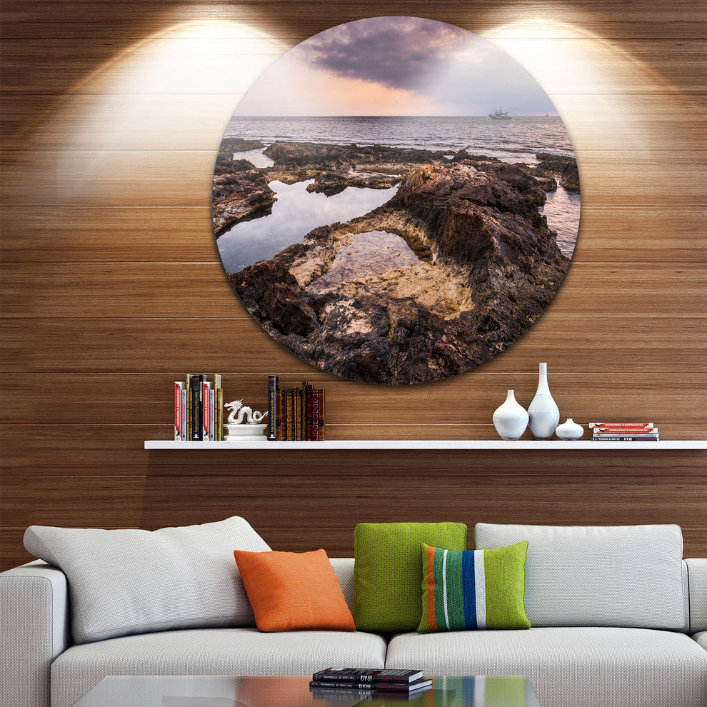 Rough Rocky Coastline Africa, Beach Large Disc Metal Wall Art, 36"