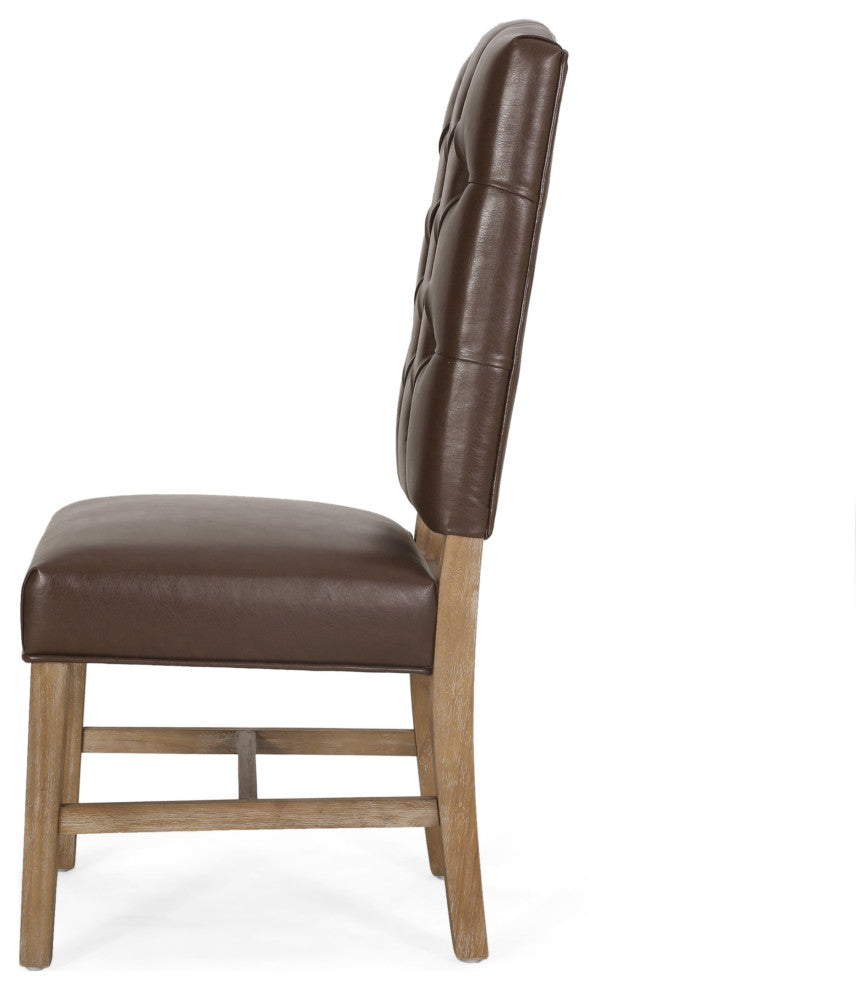 Loyning Contemporary Tufted Dining Chairs (Set of 2), Dark Brown/Natural, Faux Leather