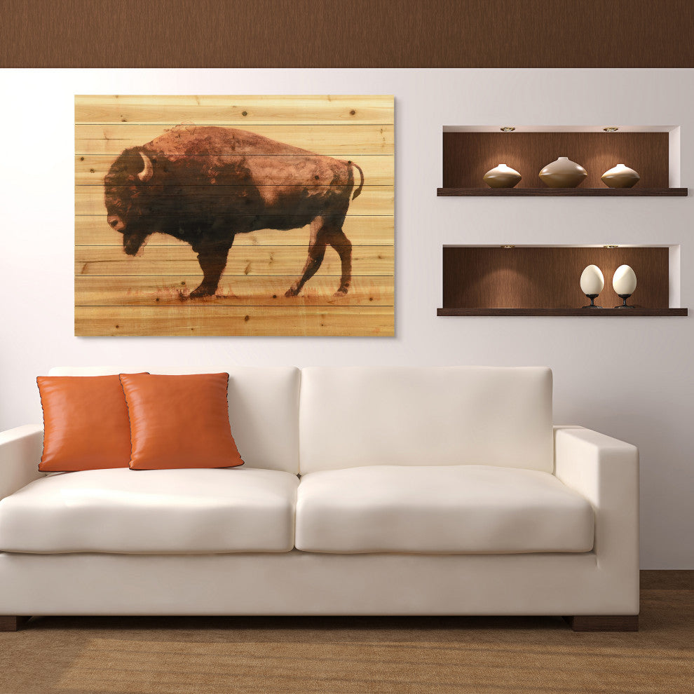 "Roam I" Bison Wall Art Digital Print on Solid Wood