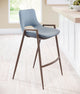 Counter Stool Chair, Set of 2, Faux Vinyl Leather, Steel, Gray, Walnut