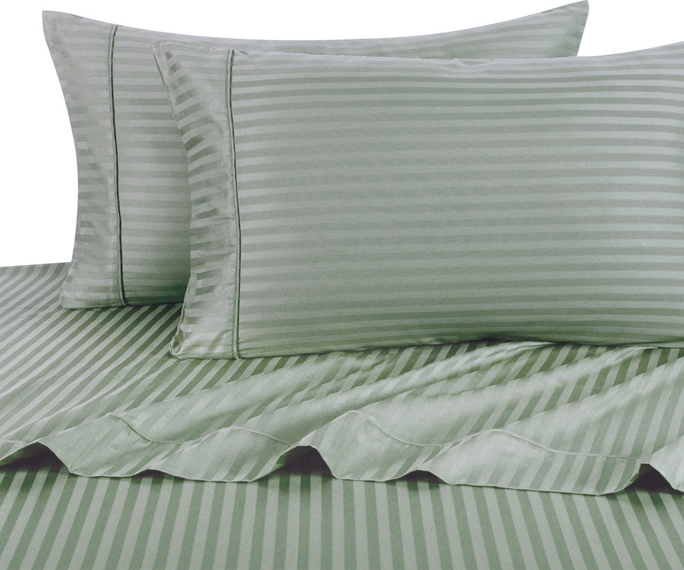 600TC 100% Long Staple Cotton Stripe Sheet Set, Sage, Queen
