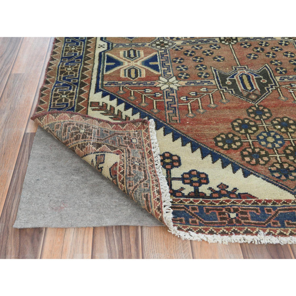 Mocha Brown Vintage Persian Heriz Hand Knotted Pure Wool Runner Rug, 4'0"x10'0"
