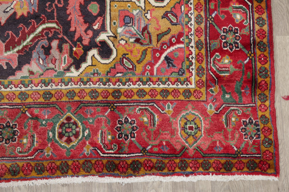 Consigned, Hand-Knotted Oriental Bordered Vintage Persian Area Rug, Black, 8X11