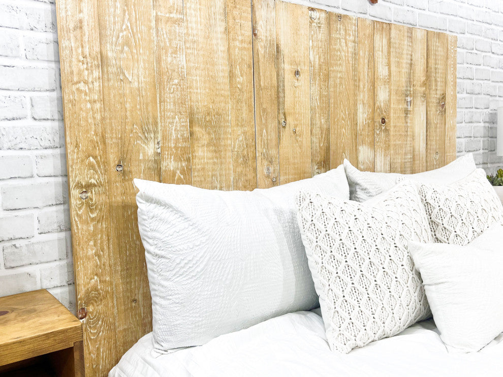 Solid Wood Headboard Modern Farmhouse with Smooth Natural Wood Grain for Any Bed, Boho Whitewash, Queen