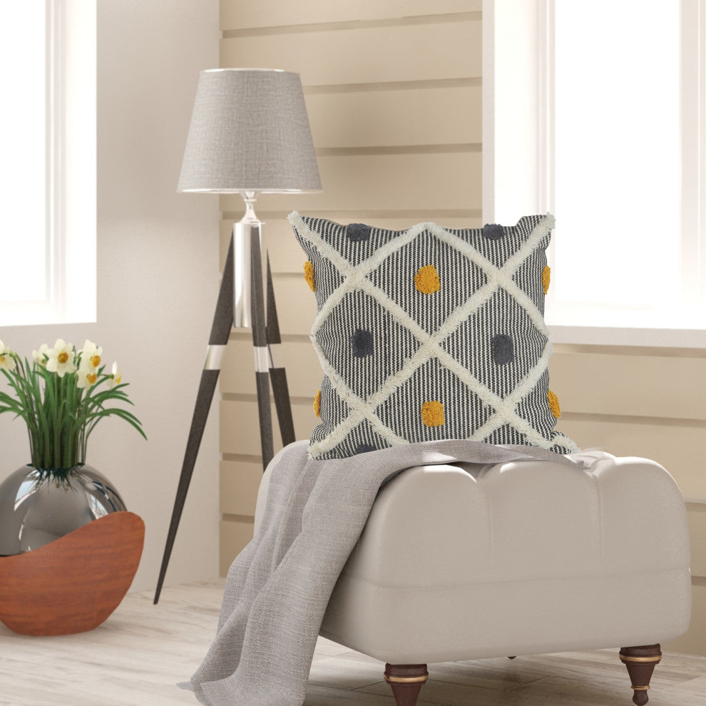 Striped and Tufted Multicolored Throw Pillow